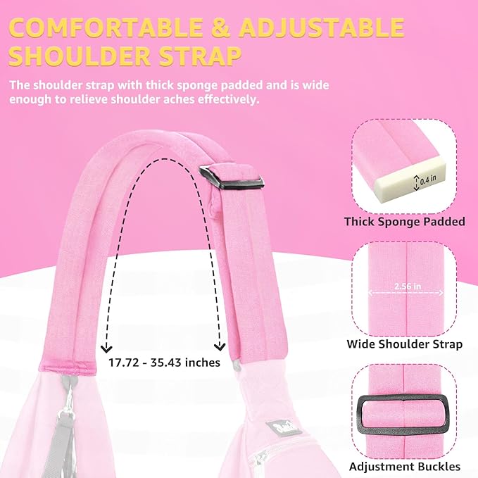 SlowTon Dog Carrier Sling - Thick Padded Shoulder Strap Adjustable Dog Carriers for Small Dogs, Puppy Carrier Purse for Pet Cat with Front Zipper Pocket Safety Belt Machine Washable (Baby Pink, M)