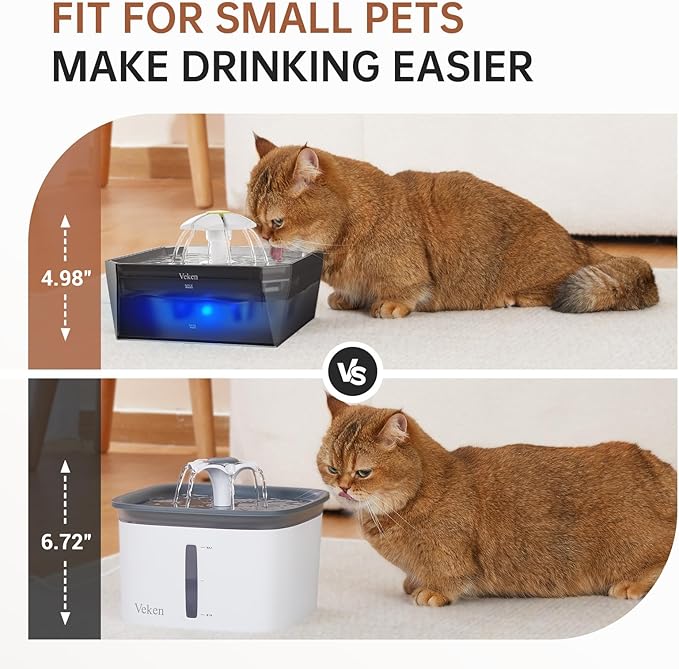 Veken Award-Winning Small Pet-Friendly Cat Water Fountain with Stainless Steel Lid & Quiet Pump, Easy to Clean & Assemble, 50oz Mini Water Dispenser Gifts for Cats and Small Animals, Silver