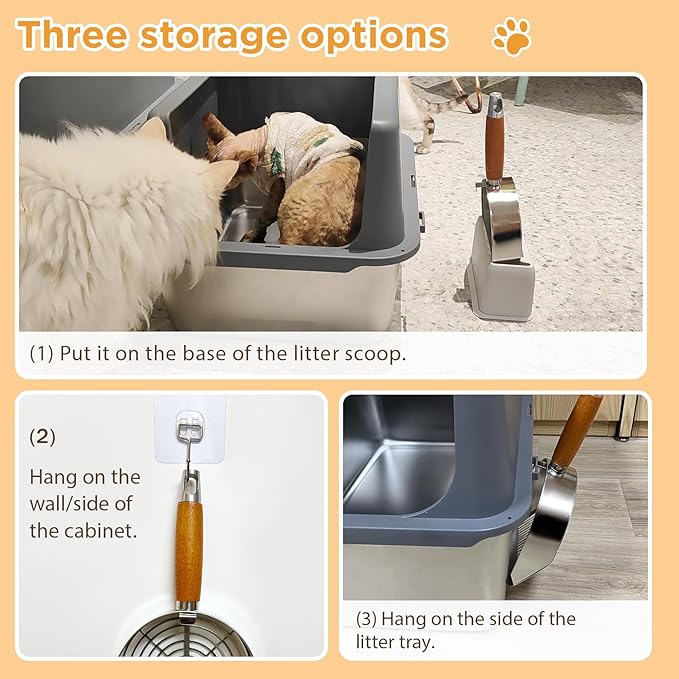 Cat Litter Scoop, Litter Scooper, Metal Cat Litter Scoop, Stainless Steel Cat Litter Scoop, Kitten Pooper Lifter, Kitty Metal Scooper with Holder for Cat Litter Box Strip Holes Easy Cleaning