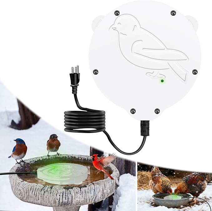 Outdoors 100W Bird Bath Heater for Winter,Birdbath Deicer Pond De-icer Thermostatically Controlled Birdbaths Water Heater with 5.9 Ft Power Cord and Working Indicator Light (White)