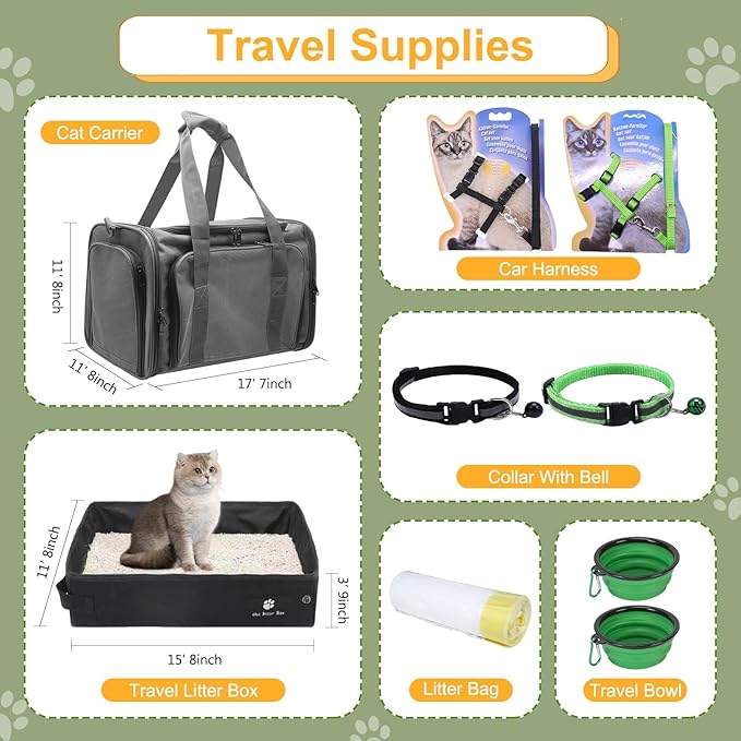 Cat Starter Kit 37pcs Essentials & Supplies Gift - Included Cat Litter Box, Pet Carrier Bag, Grooming Tools, Catnip Toys and More Stuffs for All Life Stages Pets Indoor Outdoor