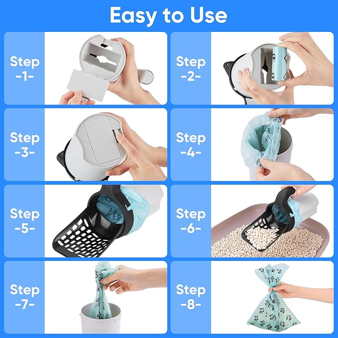 MYPIN Cat Litter Scooper with Holder, Upgraded Cat Litter Shovel with Bags and Waste Can, Cat Scooper with Extra 135 Count Litter Waste Bags, Large Capacity Portable Litter Shovel