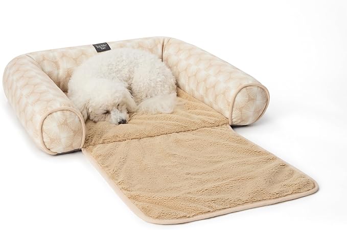 Nicole Miller New York PET Kendall Fluted Geo Cozy Couch Protector Pet Bed, Cozy & Calming, Non-Slip Bottom, Machine Washable, Taupe, Large 40"x23"x4"