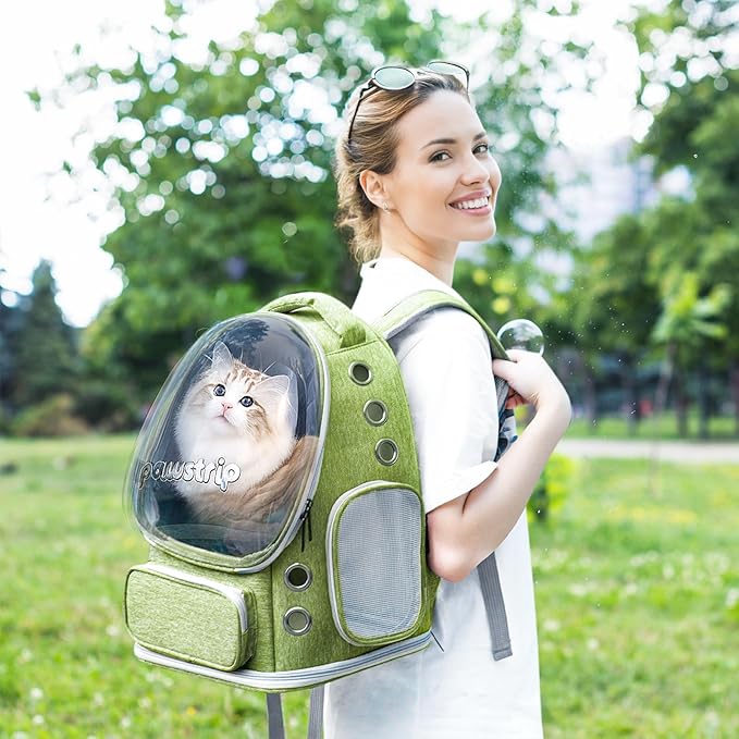 Pawstrip Cat Backpack Carrier with Large Space Bubble Window, Airline Approved Breathable Pet Carrier for Small Dogs Cats up to 15lbs, Foldable for Travel Hiking & Outdoor Use