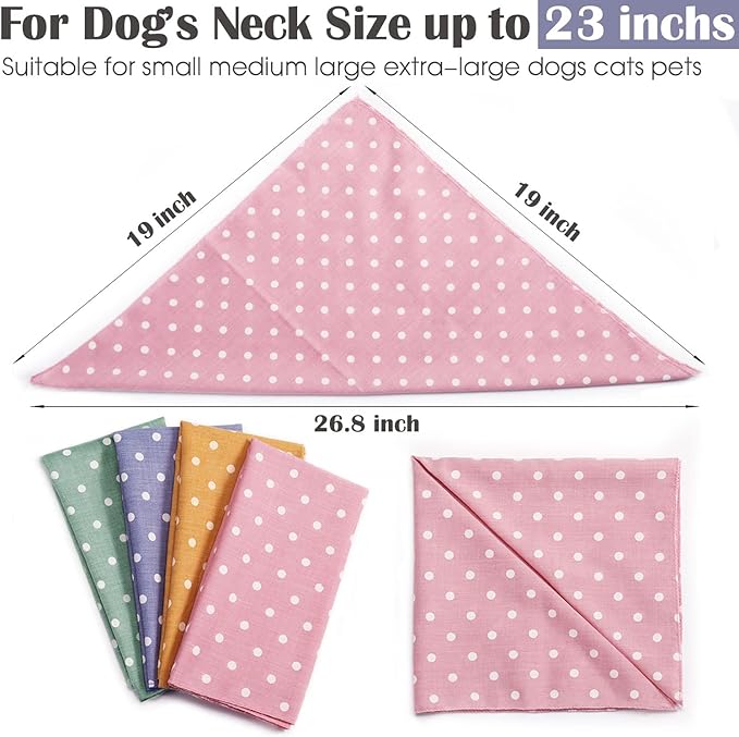 4PCS Spring Dog Bandanas Cat Birthday Cute Soft Cotton Puppy Scarfs Washable Daily Handkerchief Pink Green Blue Orange Comfortable Gifts, Adjustable Accessories for Small Medium Large Girl Boy Pup Pet