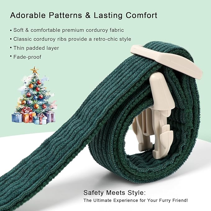 Cute Corduroy Dog Collar - Forest Green Adjustable Dog Collars for Medium Dogs 25-50lbs, Fade-Proof with Secure Snap & Little Charm, Christmas Birthday Gift, M