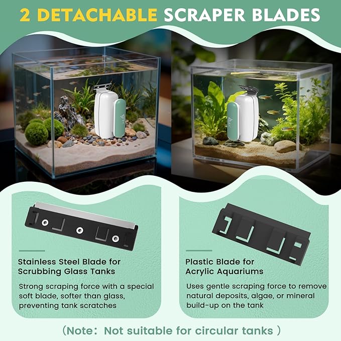 AQQA Aquarium Magnet Glass Cleaner - Enhanced Magnetic Fish Tank Cleaner with 2 Types of Blades, Self-Floating Aquarium Glass Scrubber Algae Scrapers for up 0.79" Thick Glass/Acrylic Aquariums (XL)