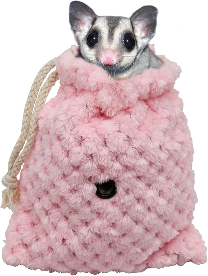 Sugar Glider Bonding Pouch Carrier Bag, Small Animals Sleeping Pouch Bag with Breathable Vent and Drawstring, Portable Travel Bag for Sugar Glider Rat Squirrel Guinea Pig Birds Parrot (Pink)