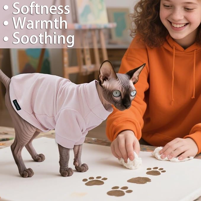 Fleece Sphynx Cat Clothes Soft Hairless Cat Clothes Pullover Cat Sweater for Chihuahua All Season Light and Warm Kitten Cloth for Cats Only Puppy Clothes Small Dog Sweater (Pink, XL)