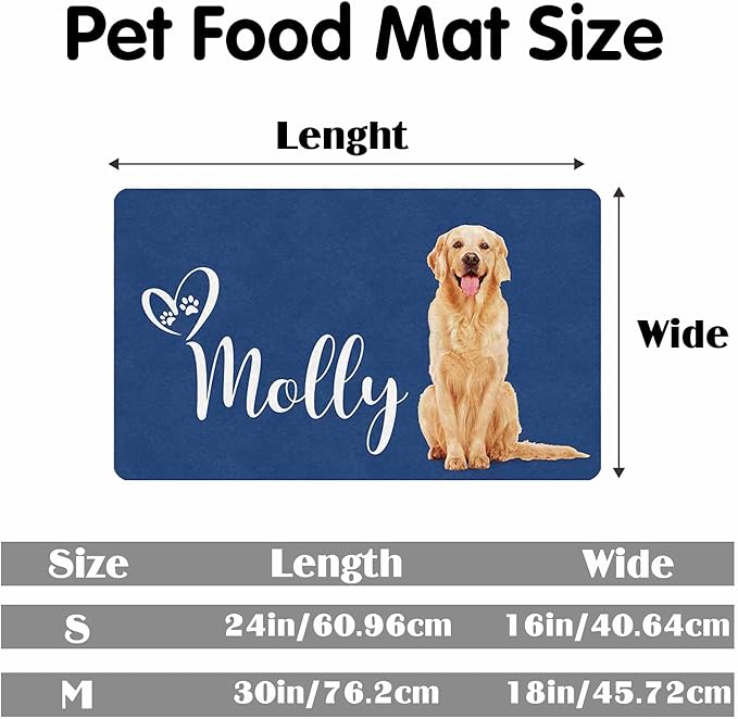 Personalized Dog Cat Mat with Name Photo Custom Placemat Feeding Mats for Food and Water Customized Non-Slip Waterproof Doormat for Bowls Outdoor Indoor Floors Gifts for Pet Owner