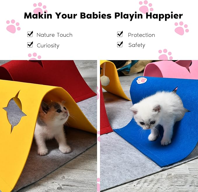 Cat Toys Tunnel for Indoor Cats, Interactive Cat Enrichment Furniture with Plush Ball for Small Animals Pets, Kittens, Rabbit Cave Accessories