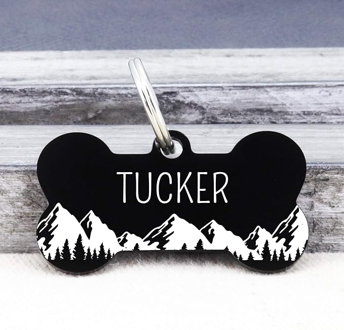 Ultra Joys Personalized Stainless Steel Bone Pet ID Tags - For Dogs and Cats (1 Count, Small (1.6 x 0.8 inches), Black, Polished Finish)