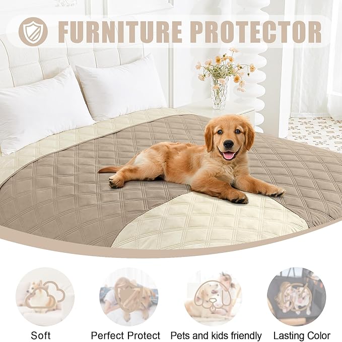 Smiry Waterproof Dog Bed Cover Blanket 52x82, Soft Reversible Pet Blanket, Washable Leakproof Cats Dogs Couch Cover for Sofa, Couch, Furniture, Taupe/Beige