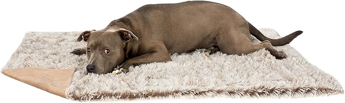 Furhaven Waterproof Throw Blanket for Dogs & Indoor Cats, Washable - Shaggy Plush Calming Long Faux Fur & Velvet Dog Blanket - Driftwood, Large (Pack of 2)