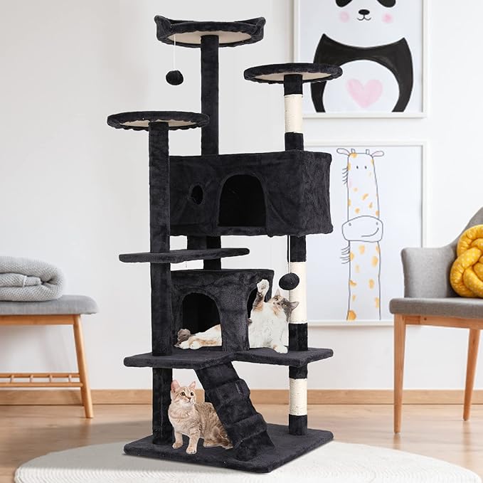 Cat Tree for Indoor Cats, Multi-Level Cat Tower with Scratching Posts & Cozy Condo, Space Saving Cat Activity Center, Durable Pet Play House (54in,Dark Gray)