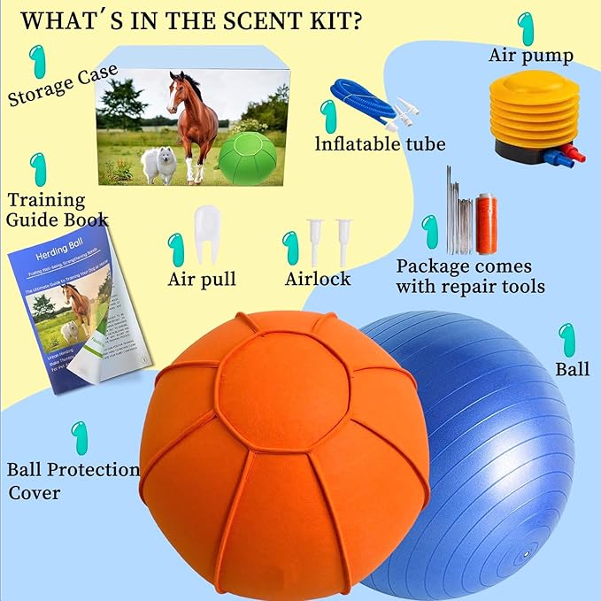 Herding Ball for Dogs, Dual Layered Herding Dog Ball Set for Australian Shepherd, Cattle, Collie, for Dog, Agility Equipment- Free Training Book (Orange, 22 inch)