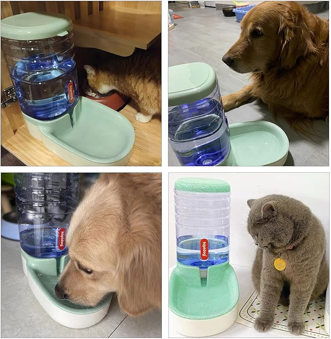 Kathson Gravity Dog Water Dispenser - Automatic Cat Drinking Station, 1 Gallon Large Capacity Puppy Water Bowl for Small & Medium Dogs & Cats, Green