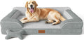 Extra Large Dog Bed, Orthopedic Dog Bed with Cooling Gel Memory Foam, Waterproof XL Pet Bed with Removable Washable Cover, 42" Pet Sofa Couch Dutch Velvet with Bone Toy, Light Gray