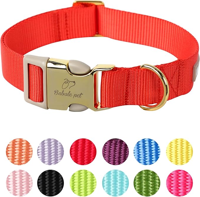 Nylon Dog Collar - Adjustable Red Soft Webbing Dog Collars for Small Medium Large Dogs Boy Girl Puppy Collar with Safety Metal Buckle XL