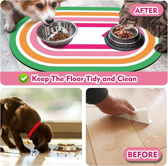Large Pet Feeding Mat – 28''x17'' Absorbent Dog Mat for Food and Water, Easy Clean Cat Dog Water Bowl Mat, Non-Slip Pet Water Mat Protect Floor, Fit with Automatic Feeders and Double-Bowl