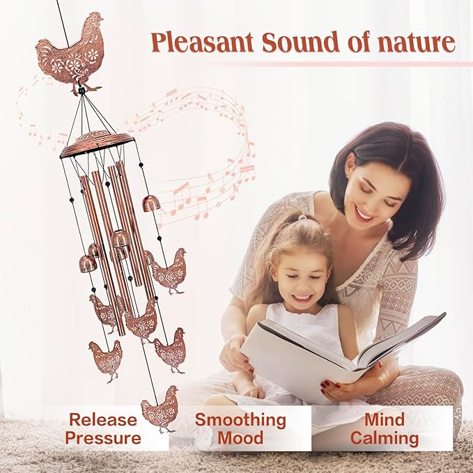 Chicken Wind Chimes for Outside,Chicken Gifts for Women/Men/Sympathy/Memorial Gifts/Birthday Festival Metal windchimes Outdoors/Indoors,Patio,Garden Decor,Home,Yard