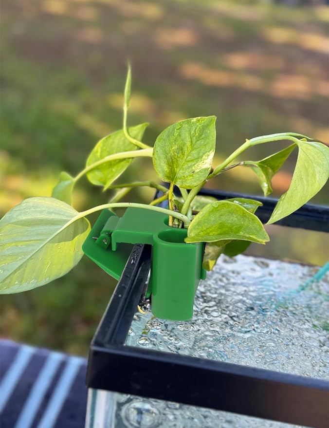 4 Pk Upgraded Aquarium Plant Holder, 3-Hole Hanging Plant Holder with Clip, Suitable for Fish Tank Potting, Aquarium Decoration, Green