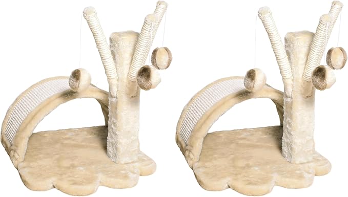TRIXIE Tavira 15.4-in Cat Tree for Kittens, Sisal Cat Scratcher, Soft Plush-Cover Surfaces, 3 Dangling Cat Toys, Beige (Pack of 2)