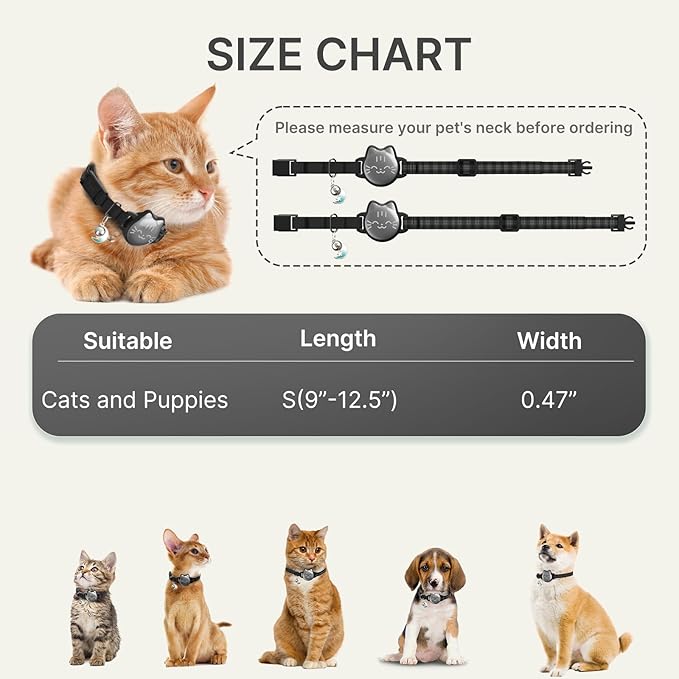 Waterproof Airtag Cat Collar, Breakaway Cat Airtag Collar with Luminous & Reflective Fish Pattern, Lightweight Kitten Collars for Apple Air tag, Hidden GPS Tracker Holder for Cats, Kittens(9-13")