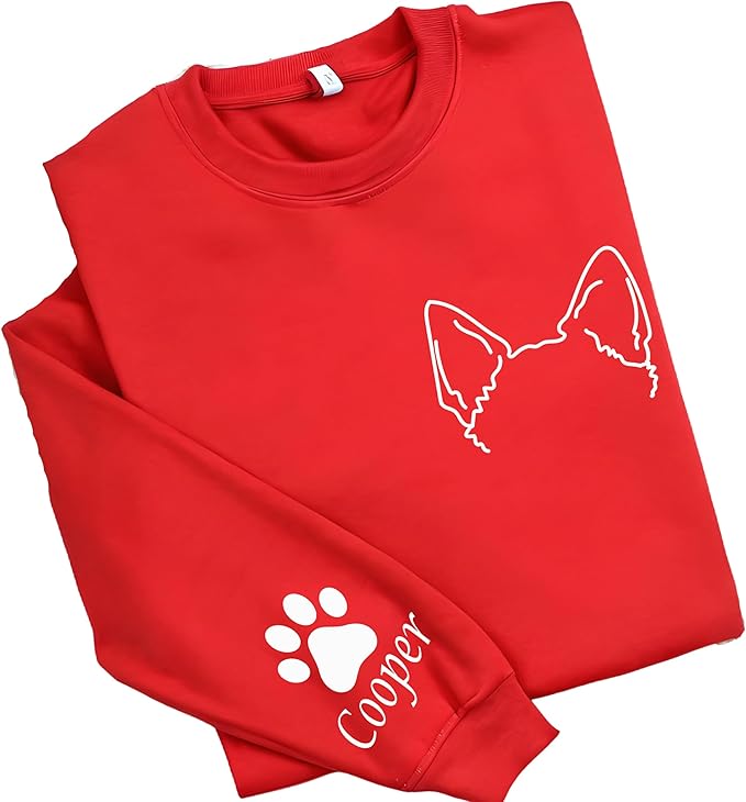 Custom Dog Mom Shirt for Women Pet Ears Sweatshirt with Name Unique Puppy Line Art Cute Dad Hoodie for DogDad Owner Lover