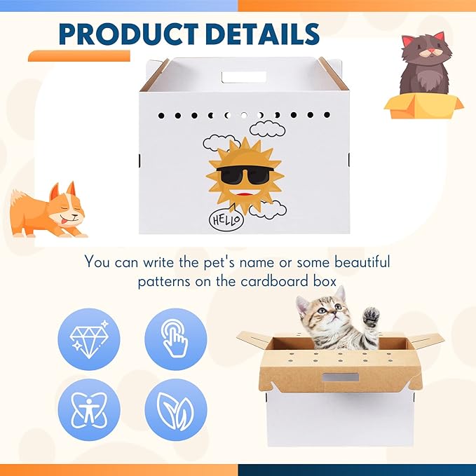 Kisston 12 Pieces Cardboard Pet Carriers 17.5 x 8.5 x 15 Inches for Small Animals Cat Hamster Guinea Pig Rabbit Bird Travel Box