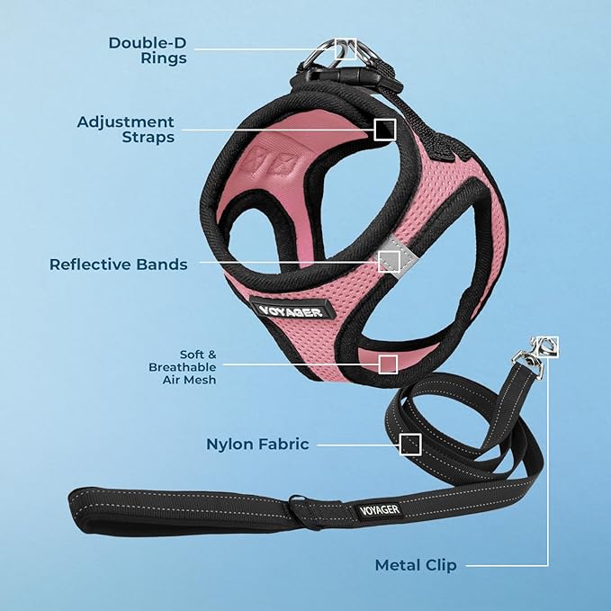 Best Pet Supplies Voyager Step-in Air All Weather Mesh Harness and Reflective Dog 5 ft Leash Combo with Neoprene Handle, for Small, Medium and Large Breed Puppies - Pink Base,S