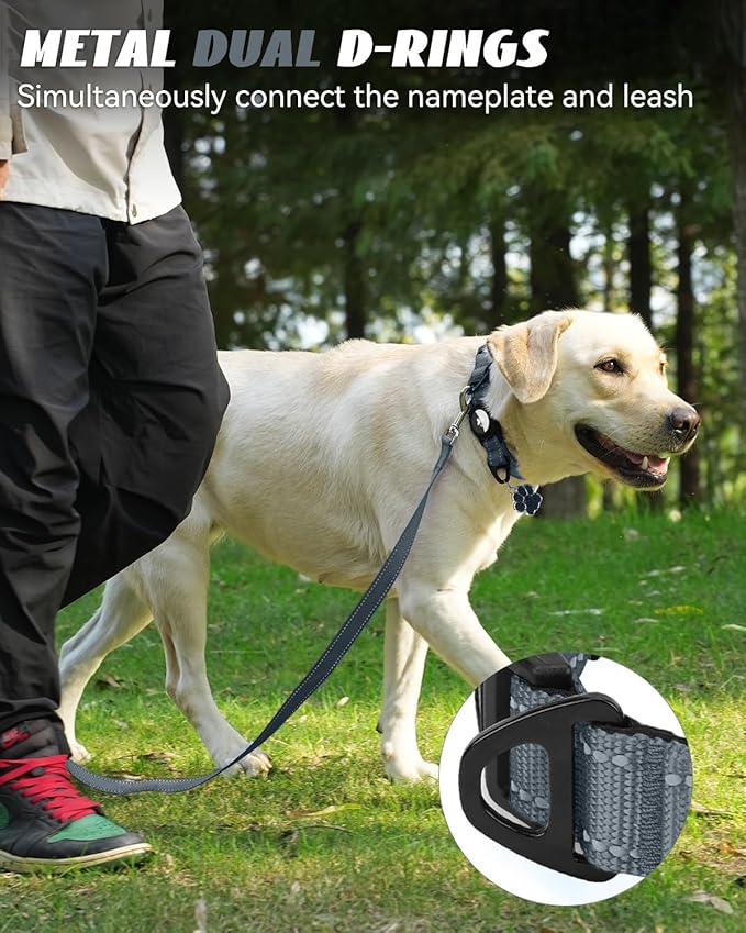 Joytale Airtag Dog Collar, Reflective Pet Collar with Waterproof AirTag Holder, Dual D-Rings, Soft Padded Adjustable for Extra Large Dogs, Gray, XL
