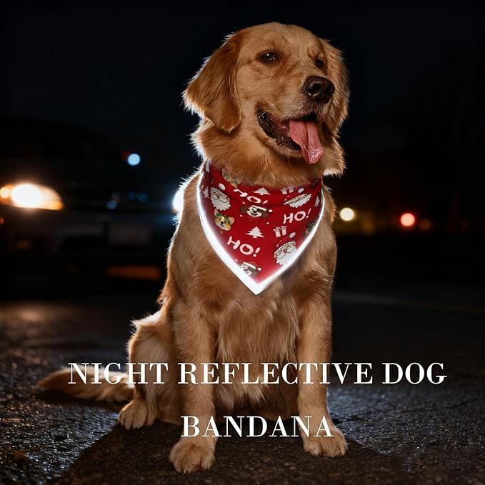 Christmas Dog Bandanas,Reflective Dog Bandana for Night Safety,Adjustable Santa Claus Dog Scarf Triangle Boy and Girl Pet Scarves for Medium Dogs,Red,M