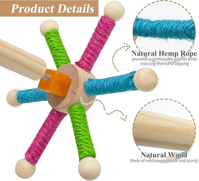 Bird Perch Toy for Cage,Spinning Windmill Bird Perch Toy,360° Rotating Chewable Stand with Grinding Sticks,Interactive Cage/Tabletop Training Toy for Parakeets,Cockatiels,Lovebirds (Mixcolor, Round)