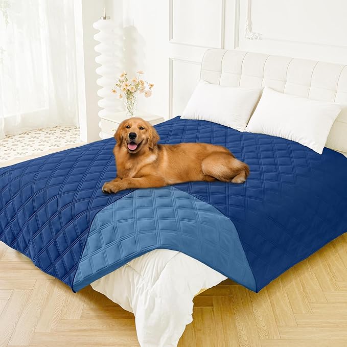 Smiry Waterproof Dog Bed Cover Blanket 82x102, Soft Reversible Pet Blanket, Washable Leakproof Cats Dogs Couch Cover for Sofa, Couch, Furniture, Navy/Blue