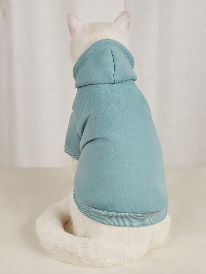 QWINEE Basic Dog Hoodie Sweatshirt Puppy Sweater Warm Cat Costumes Pet Clothes for Chihuahua Puppy Kitten Small Medium Dogs Grey and Cadet Blue Large