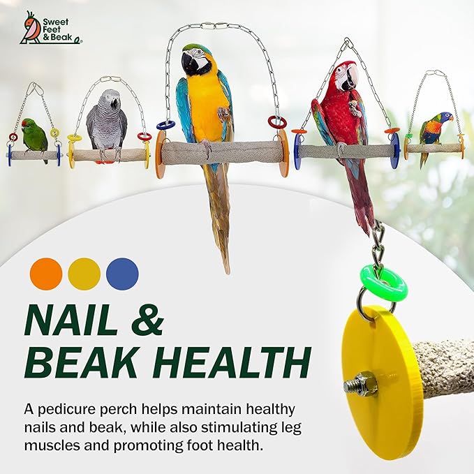 Sweet Feet and Beak Roll Bird Swing - Pumice Perch Bird Toys Trims Nails and Beaks, Safe and Non-Toxic Bird Cage Accessories for Small and Large Birds, Swinging Toys Birds Will Love, XSmall 4.5 Inches