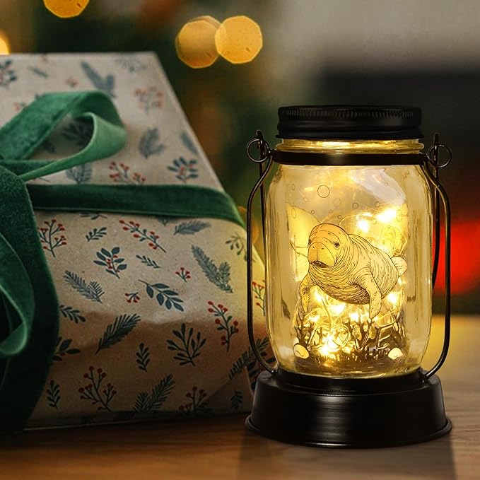 kyoryuger Manatee Gifts for Women/Men Manatee Lovers Solar Lantern Mom Birthday, Mothers Day, Sea Cow Solar Lantern Animal Lihts Garden Decoration Outside for Yard, Patio,Backyard,Porch, Torche