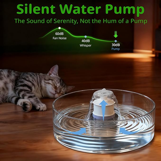 Glass Cat and Dog Water Fountain 90oz/2.7L, Automatic Pet Water Dispenser with Quiet Pump, Drinking Fountain for Cats and Small Dogs, Easy to Clean