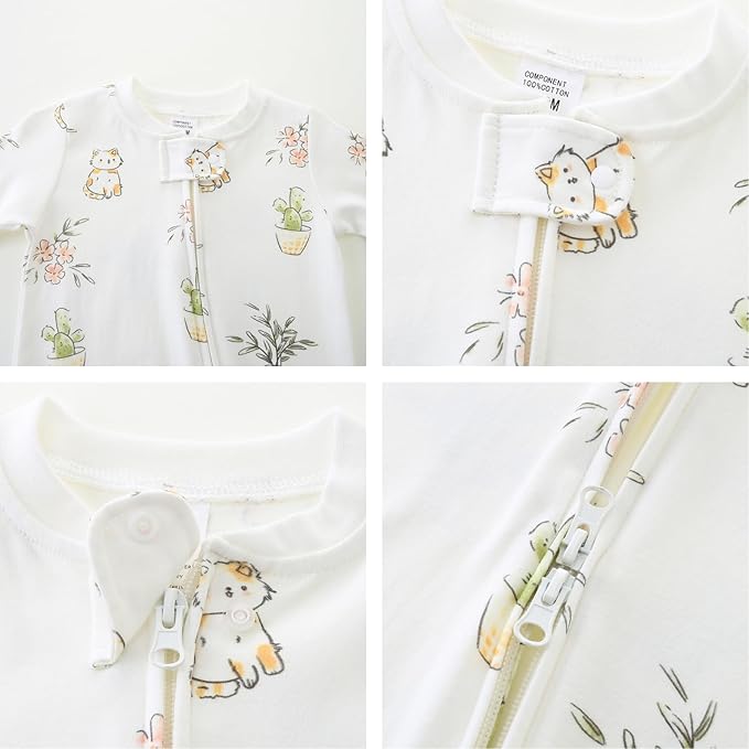 Neutral Baby Clothes Boy Girl Footed Cotton Long Sleeve Double Zipper Onesie