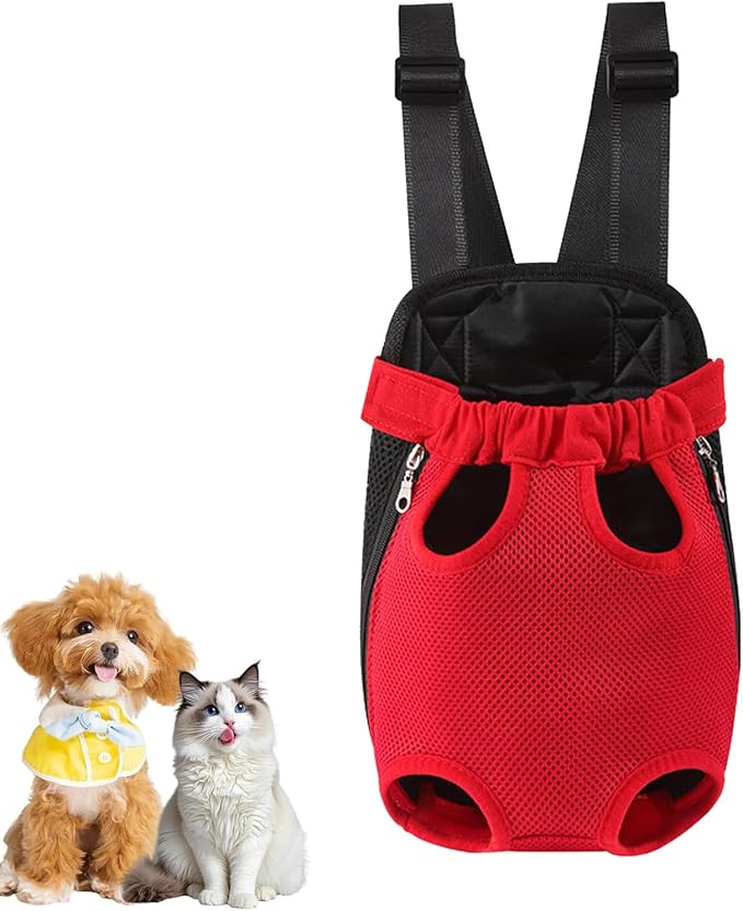 Dog Carrier Backpack, Adjustable Puppy Front Carrier Backpack, Ventilated Dog Chest Carrier for Hiking Camping Travel, Sling Bag for Small Medium Dog Cat Rabbit Puppies, Suit 9-13 lbs (Red, L)