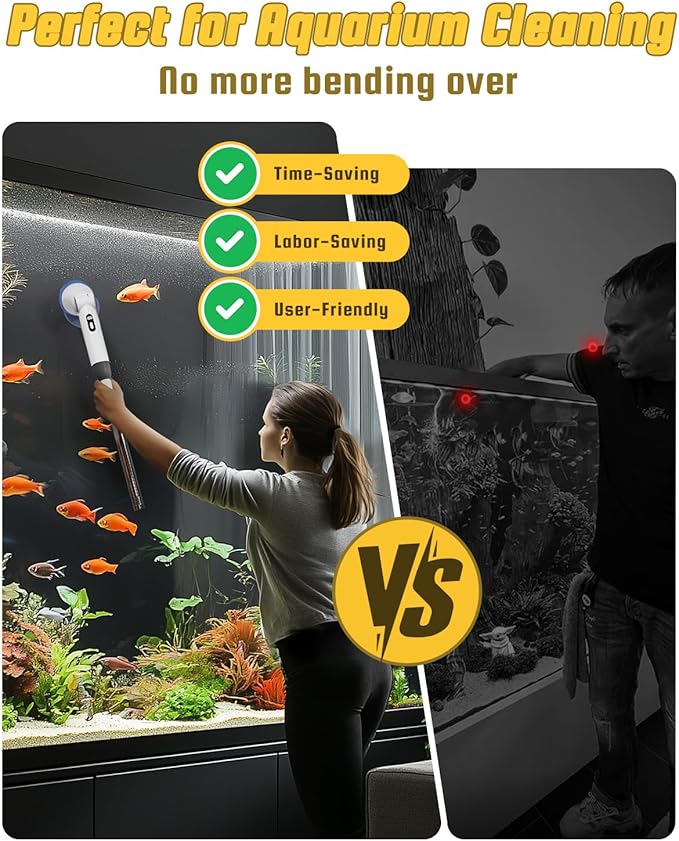 fishkeeper 8-in-1 Electric Aquarium Cleaning Brush - IPX9 Waterproof, LED Screen Handle w/ 2 Speed-Control & Battery Display USB Rechargeable Spin Fish Tank Cleaner Tools Kit with 8 Scrubbers