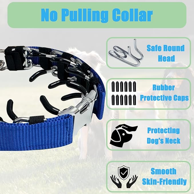 Prong Training Collar for Dogs, Rotating Ring Welding, Adjustable Dog Training Pinch Collar with Quick Release Buckle, for Small Medium Large Dogs