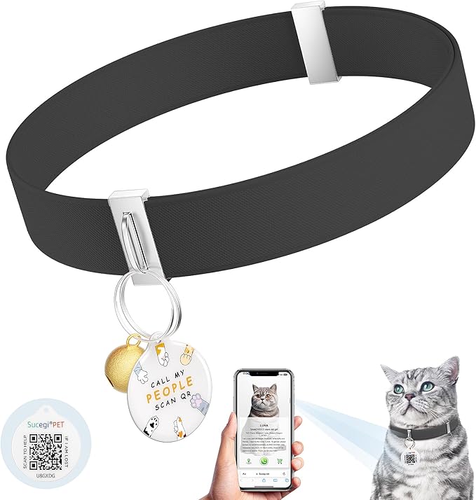 Cat Collar with Bell, Stretch Elastic Quick Release, Non Breakaway Lightweight Kitten Collar for Girl Boy Cats, Pet Supplies,Gifts,Accessories, Black