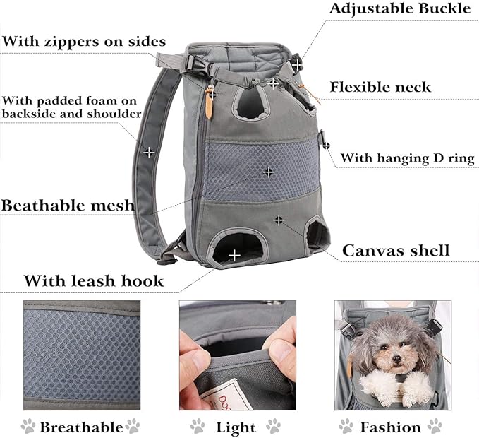 Lifeunion Legs Out Dog Carrier Backpack Hands-Free Adjustable Pet Travel Carrier for Small Medium Dogs Cats Motorcycle Hiking Walking (Grey)