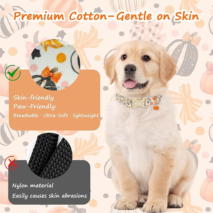 Halloween Dog Collars, Fall Dog Collar for Dogs, Fun Multi-Color Pumpkin Dog Collars for Large Dogs, Adjustable Cotton Large Dog Collar Puppy Collar for Halloween & Thanksgiving
