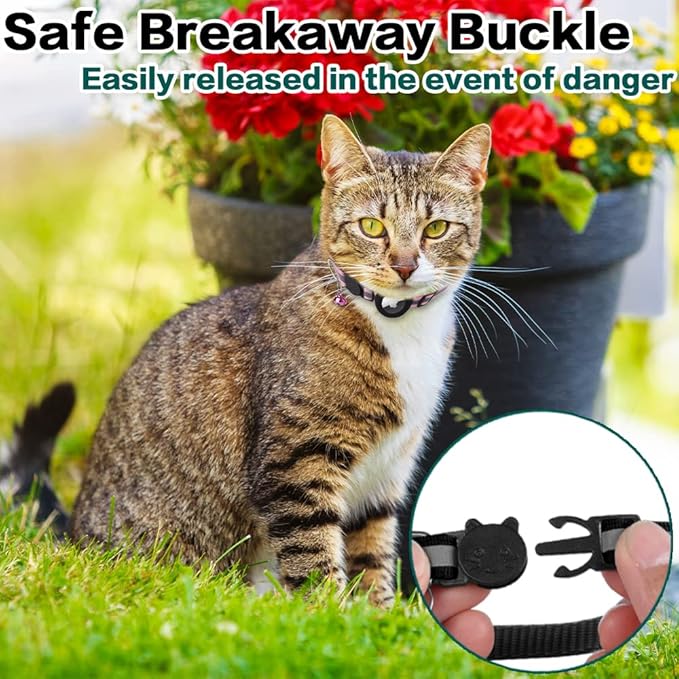 Airtag Cat Collar Breakaway, Reflective Kitten Collar with Apple Air Tag Holder and Bell for Girl Boy Cats, 0.4 Inches in Width and Lightweight(Purple)