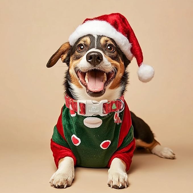 Christmas Dog Collar - Cute Red Christmas Tree Festive Puppy Collar with Safety Buckle, Soft Adjustable Holiday Dog Collars for Small Medium Large Dogs XL