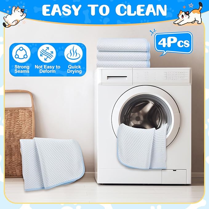 Chunful 4 Pack Pet Cooling Mat 18 x 14 Inches Cooling Pads for Cats Summer Ice Silk Self-Cooling Pet Mat Portable Washable Non-Skid Dogs Blanket Pad for Small Dogs Puppy and Cats up to 10 Lbs