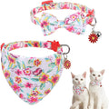 SCENEREAL Spring Cat Collar Breakaway with Bells, 2 Pack Cute Flower Pet Collar with Removable Bow Tie and Bandana, Adjustable Safety Buckle with Daisy Pendants for Girl Cats Kitten